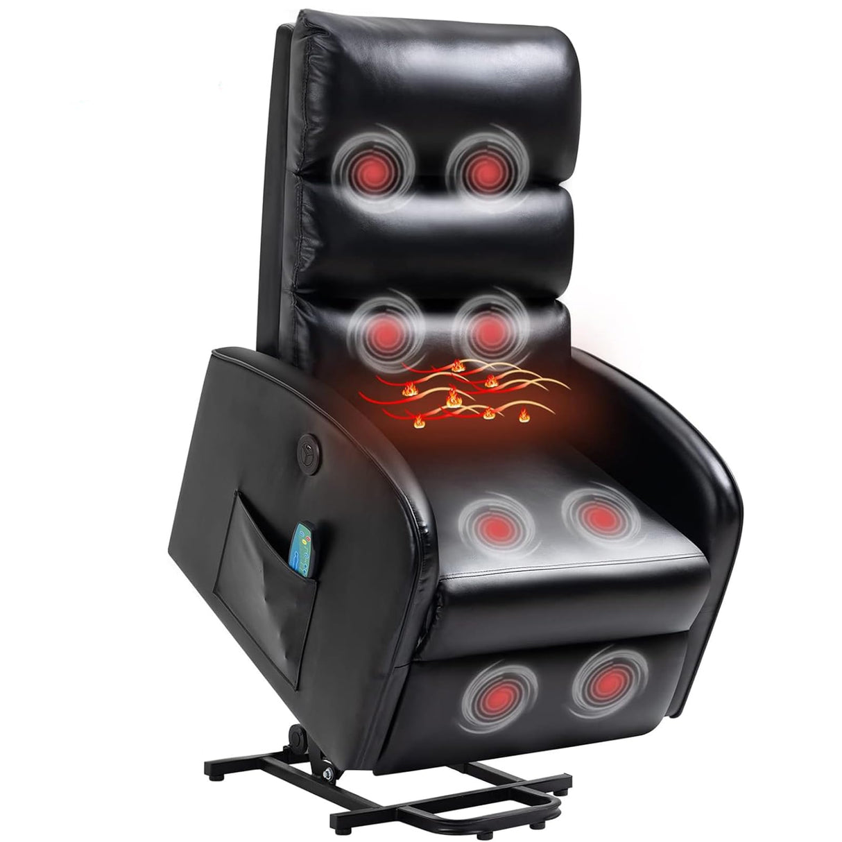 AVAWING Power Lift Recliner Chair for Elderly, PU Leather Electric Inclining Chair with Remote Control, Side Pocket and USB Port for Living Room & Bedroom, Black AVAWING