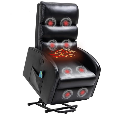 AVAWING Power Lift Recliner Chair for Elderly, PU Leather Electric Inclining Chair with Remote Control, Side Pocket and USB Port for Living Room & Bedroom, Black AVAWING