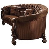 Acme Versailles Sofa with 5 Pillows in Brown Velvet and Cherry Oak Acme