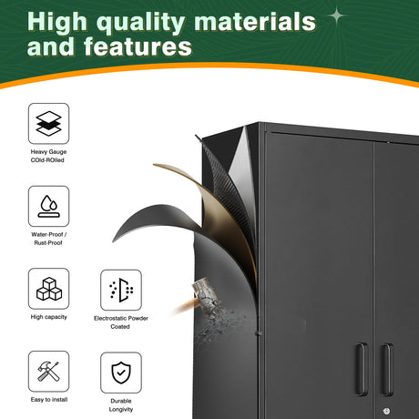 Letaya Metal Black Storage Cabinet with Lock-71 Tall Metal Pantry Cabinets,5 Adjustable Shelves and Lock Door for Home,Office,Warehouse,Utility Room Letaya
