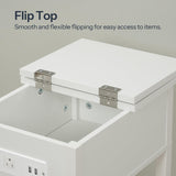 HOOBRO End Table with Charging Station, Flip Top Side Table with USB Ports, Narrow Nightstand Bedside Tables with Storage Shelves, for Small Space, Living Room, White WT141UBZ01 HOOBRO