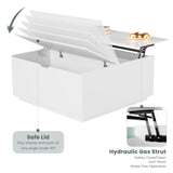 High Gloss Coffee Table with Storage,White Square Lift Top Coffee Tables with LED & Flip Lid, Small Modern Coffee Table for Living Room with Drawer HAIOOU