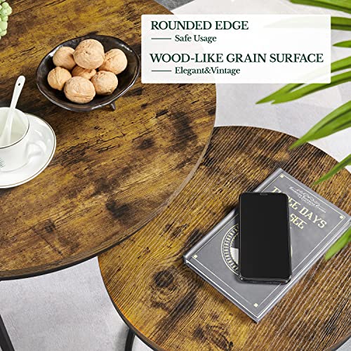 Yaheetech Nesting Coffee Table, Round Coffee Table for Living Room, Nesting Table with Wooden Tabletop and Sturdy Metal Frame, Stacking Living Room Tables Nesting End Table Set of 2, Rustic Brown Yaheetech