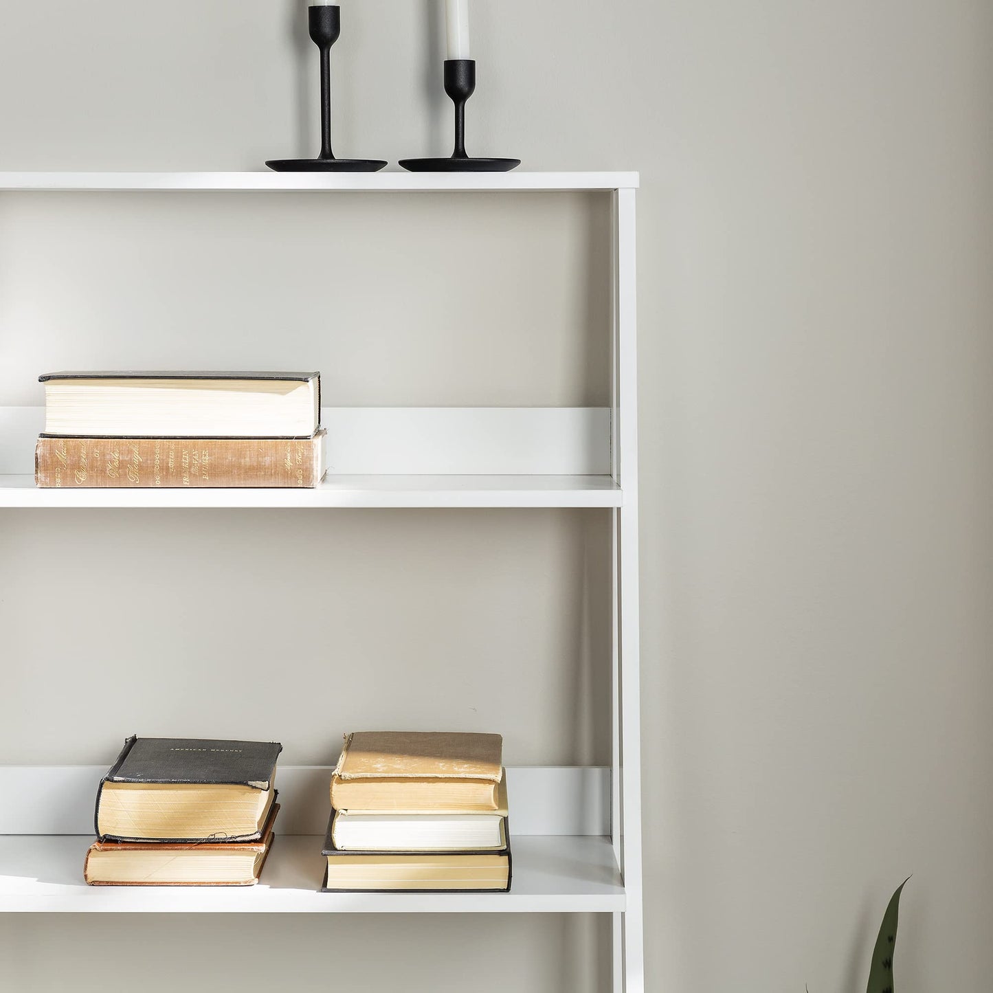 Sophisticated White 4-Shelf Ladder Bookcase by Walker Edison - WoodArtSupply