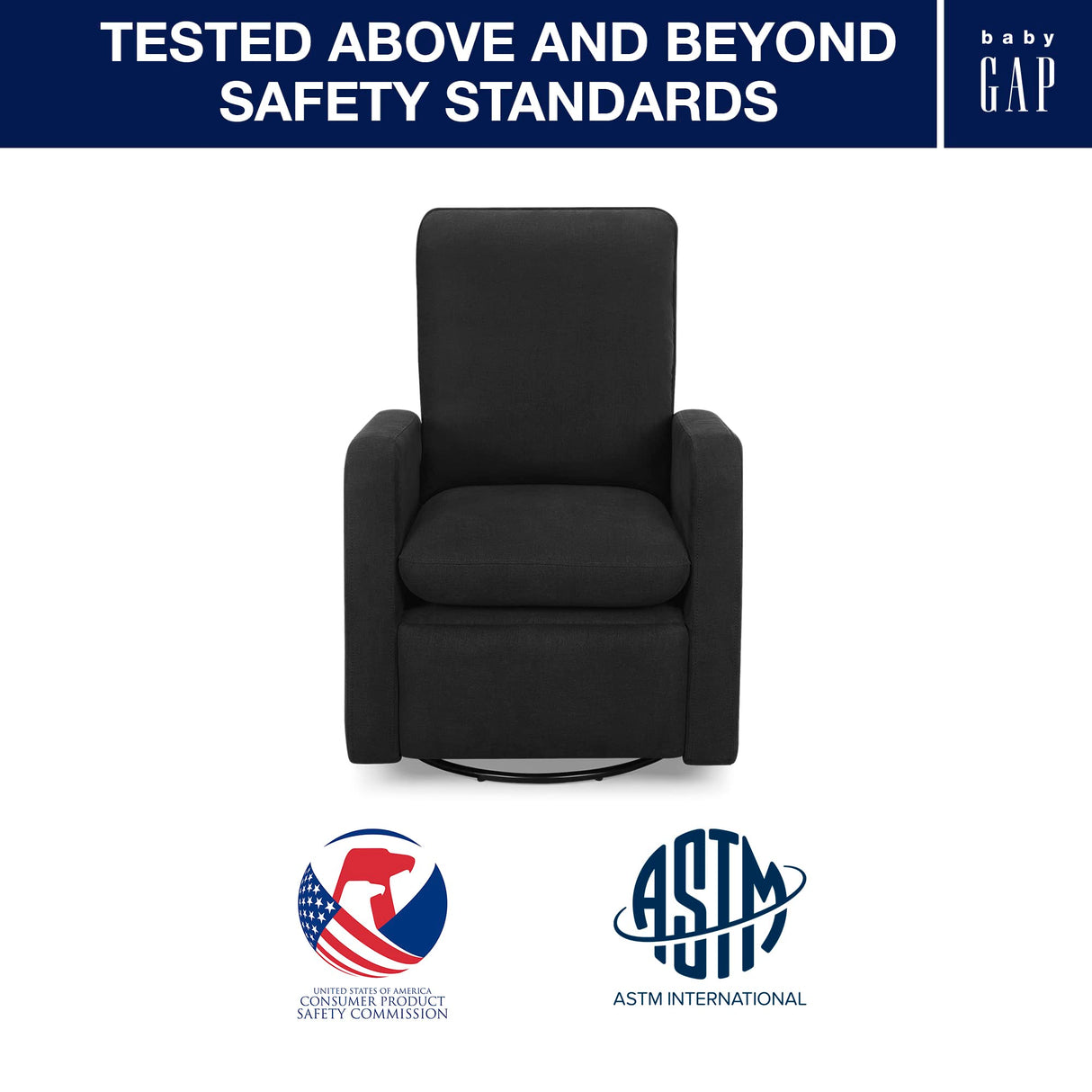 GAP babyGap Cloud Recliner with LiveSmart Evolve - Sustainable Performance Fabric, Jet Black Delta Children