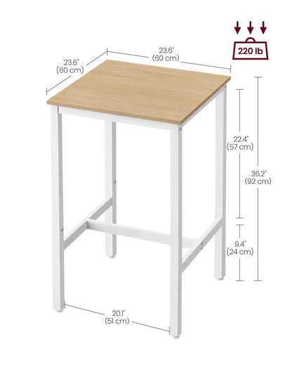 VASAGLE High Top Bar Table – Compact Oak Beige and White Kitchen & Pub Table for Narrow Spaces