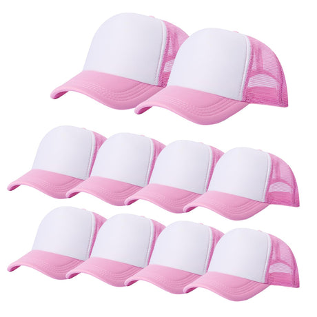 Ankmogela 10 Pack of Blank Trucker Hat Mesh Cap Men and Women Baseball Cap DIY Graffiti Hot Stamping Duck Tongue Cap Pink White Ankmogela