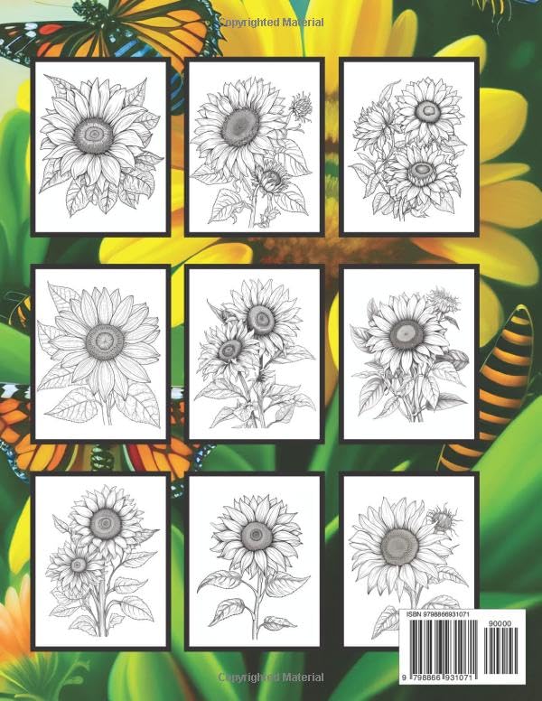 sunflower gifts: Sunflowers Coloring Book For Adults Majosta