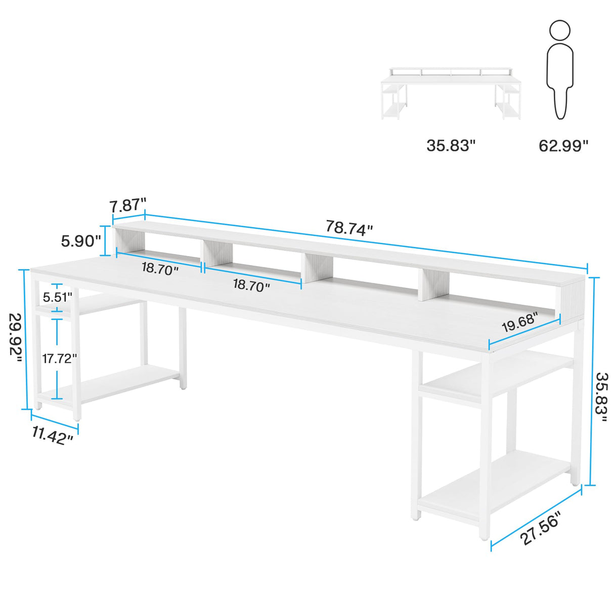 Tribesigns Two Person Desk with Monitor Stand, 78.74" Long Double Computer Office Desk with Storage Shelves, Large Gaming Desk Study Writing Table Workstation for Home Office (White) Tribesigns
