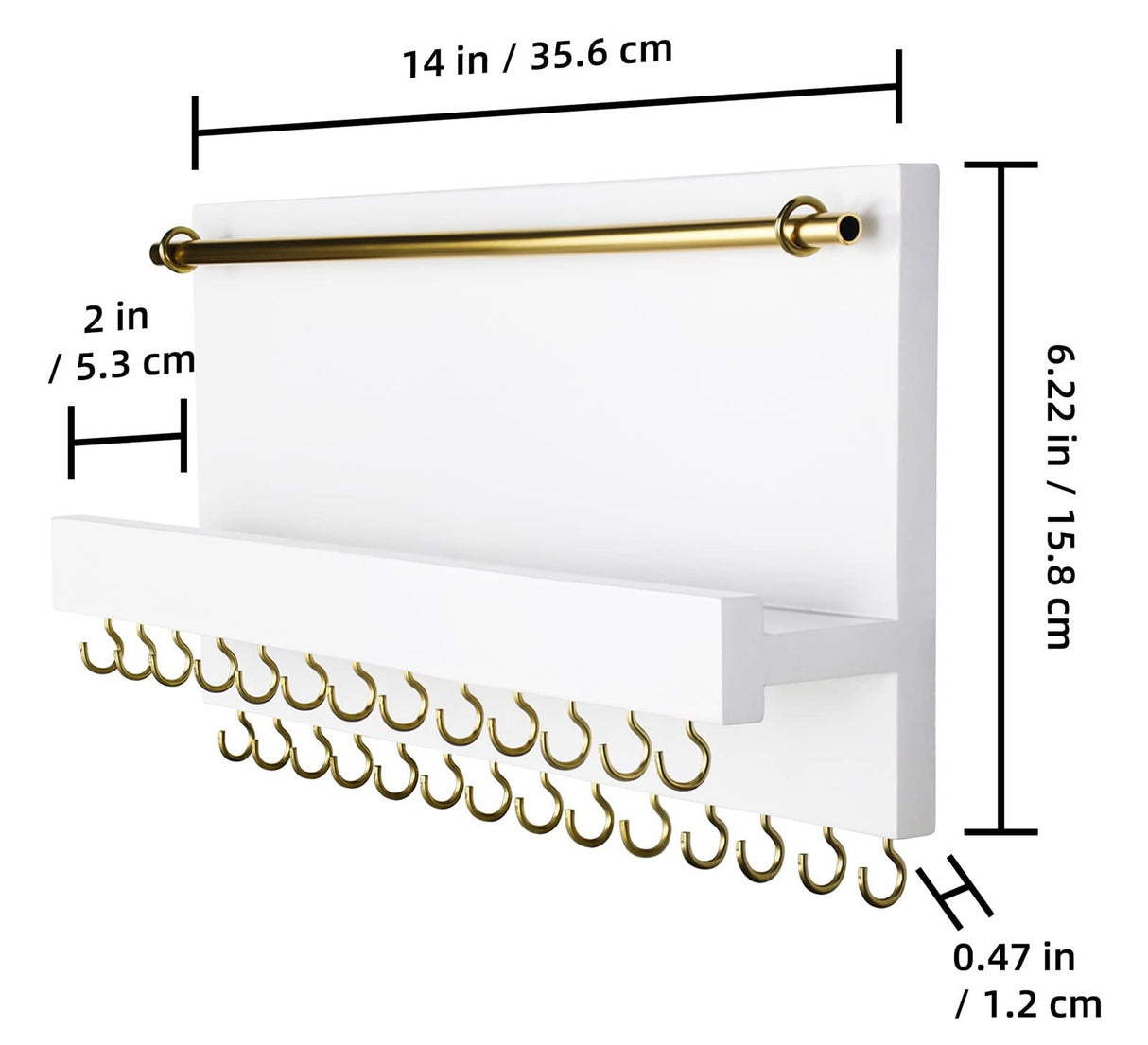 SANY DAYO HOME 27 Hooks Wall Mounted Necklace Holder 14 x 6 inch Hanging Rustic Wooden Jewelry Organizer with Removable Bracelet Rod and Shelf for Kids, Girls, Women - Ivory White SANY DAYO HOME