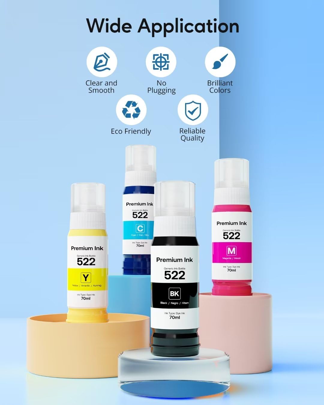 522 High Capacity Refill Ink Bottle Replacement for Epson Compatible 522 Ink Refill Bottle(Not Sublimation Ink)Use for ET-2803 ET-2800 ET-2720,4 Packs CEEBOO