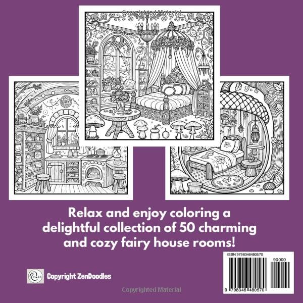 Fairy Rooms Adult Coloring Book: 50 Magical Illustrations of Rooms Inside Fairy Houses WoodArtSupply