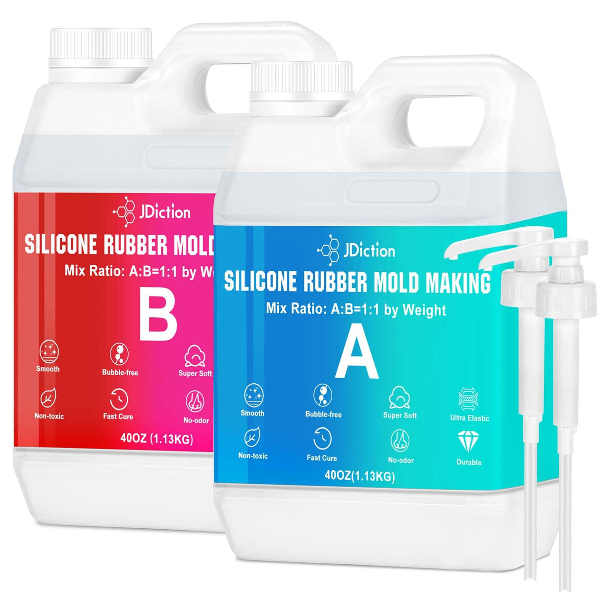 JDiction Silicone Mold Making Kit, 5lb(80oz) Super Elastic Liquid Silicone for Molds Making, Fast Cure Soft Mold Making Silicone Rubber for Casting Resin Molds/Silicone Molds/Candle/Soap Molds JDiction