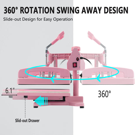 Leomru 5 in 1 Heat Press Machine 12x15 Inch, Heat Press Machine for T Shirts Hat Cap Mug Plate 360° Swing Away, Sublimation Heat Press Heat Transfer Machine W/ 30OZ Tumbler Press Pink Leomru