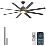 Phylluz 72'' Ceiling Fan with Light - Remote & APP Control, 3 CTT Dimmable, 6 Speed Reversible DC Motor Fan for Shop, Garage, Covered Outdoor, Black Phylluz