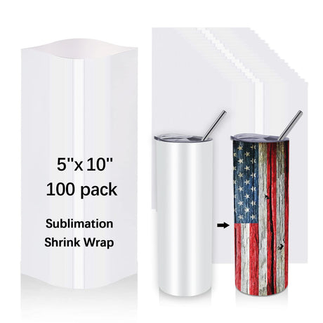 100Pcs Sublimation Shrink Wrap Sleeves,5x10 Inch Heat Transfer Shrink Film Bags for Blanks 20 oz Tumblers,Mugs,Cups,Shrink Wrap Bands for Sublimation OKBA