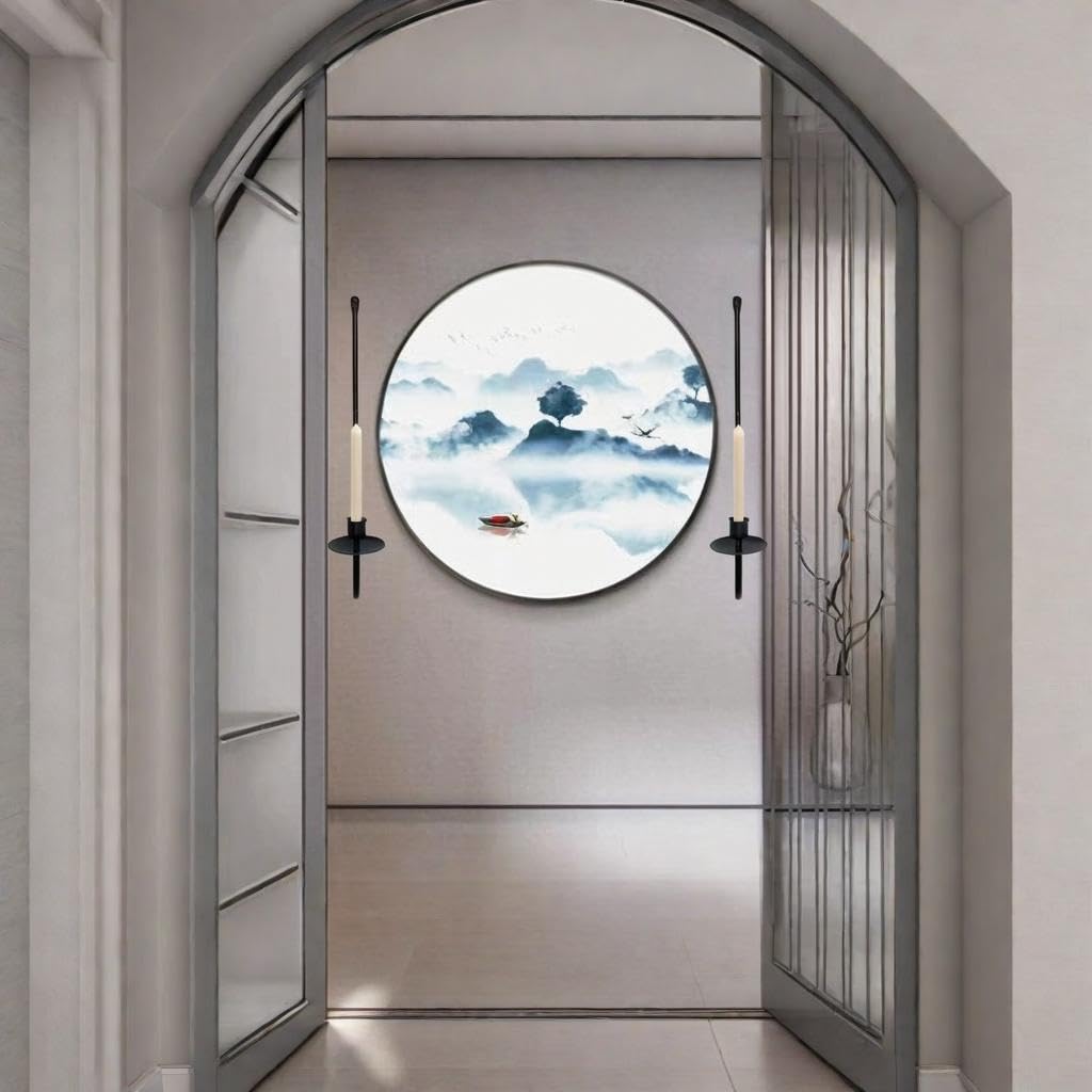 Wall Candle Holder Set of 2, Modern Candle Sconces Wall Mount Metal Holders Hanging Candle Pillar Holder for Living Room, Wedding, Farmhouse, Fireplace, Matte Black YUWENG