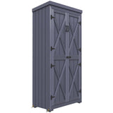 Outsunny Wooden Garden Shed, Outdoor Storage Cabinet with Waterproof Galvanized Metal Roof, Narrow Tool Shed with 3 Shelves and Lockable Door, Gray Outsunny