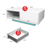 COSVALVE Modern White LED Coffee Tables for Living Room with Drawer & 16-Color LED Lights, Rectangle Living Room Sofa Table with Ample Storage Space(23.6" D x 43.3" W x 15.7" H) COSVALVE