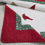 NELIFDER King Size Christmas Bedding Quilt Set 100% Cotton Red Bird White Snowflake Pattern Bedspread Real Patchwork Star Hand Made 3 Peice Wedding Ring Set NELIFDER