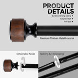 LOPTG Curtain Rods for Windows 38 to 112 Inch, 1 Inch Diameter Modern Adjustable Decorative Drapery Rods, Window Curtain Rod with Imitation Wood Grain Finials, Black, Size:36"-120" LOPTG