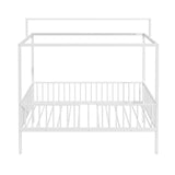 SOFTSEA 3-in-1 Convertible Twin Montessori Floor Bed, Twin Size Metal Canopy Bed with Metal Slats Support for Kids Teens, Adjustable Slats & Fence Guardrails, White SOFTSEA