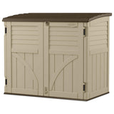 Suncast Horizontal Shed, Compact Outdoor Storage System, 34 Cu. Ft. Capacity, Sand & Slate - Lockable Multi-Wall Resin Organizer for Garbage Cans, Garden Tools, Bins, Bikes and Yard Equipment Suncast