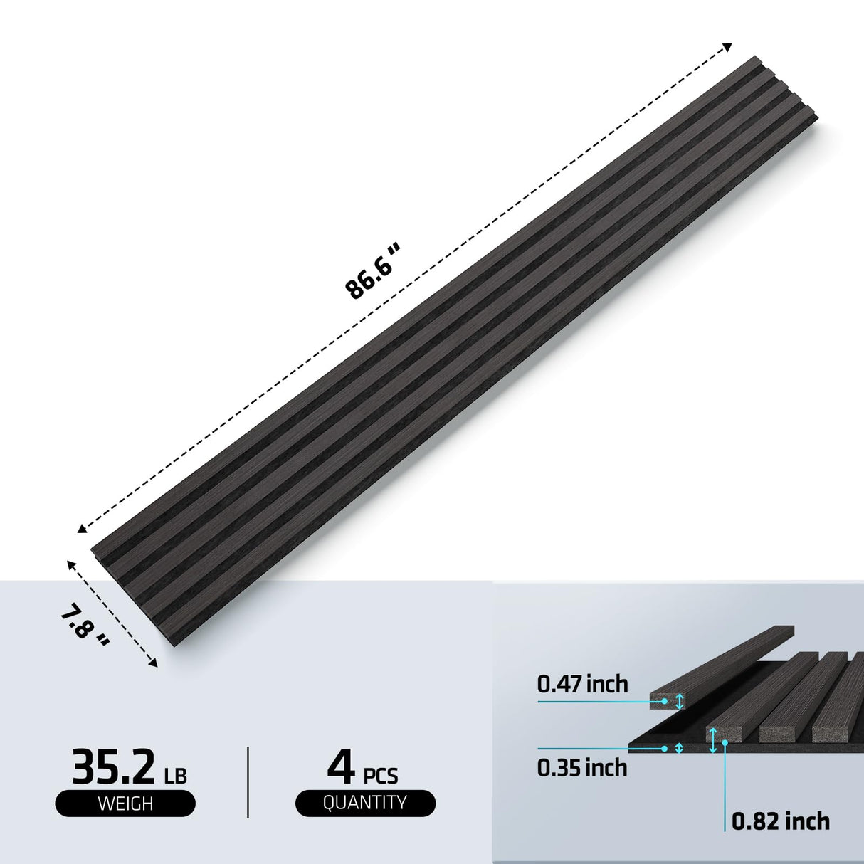 UMIACOUSTICS Wood Slat Wall Panels, 4 PCS Diffusion Panels, Decorative Sound Absorbing Panels for Home Office Cinema -Ebony UMIACOUSTICS