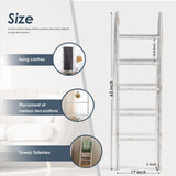 5-Tier Blanket Ladder Wooden, 5.3FT(63'') Blanket Quilt Holder Rack Decorative Ladder, Easy Assembly, Rustic Farmhouse Ladder Shelf for The Living Room Bedroom Bathroom Home Decor, White Wash Delywh