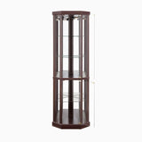 70"H Dark Cherry Corner Lighted Curio Cabinet - Glass Display Case for Living Room, Wine & Bar Glass Storage, Light Included JIJIWANG