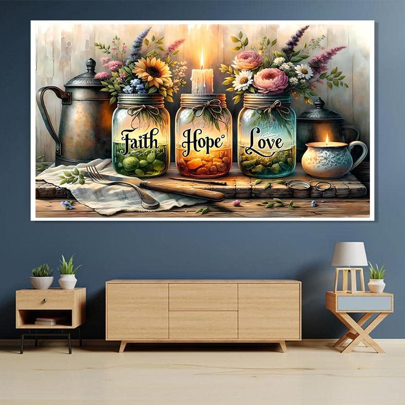 ijbnhd 5D Large Diamond Painting Kits for Adults, Faith,Hope,Love Wishing Bottle Extra Large Diamond Art kit for Beginner, DIY Full Drill Round Gem Art Crafts for Adults Home Wall Decor 16x28inch ijbnhd