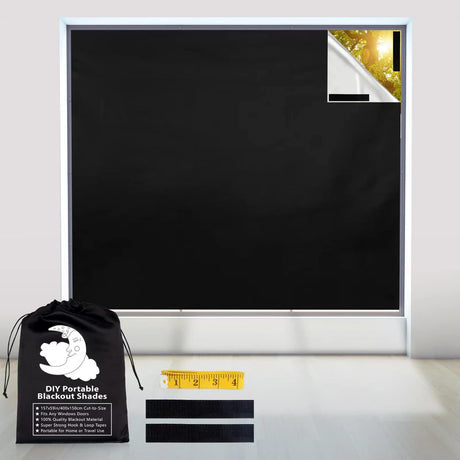 100% Portable Blackout Curtains - (157" x 59") Blackout Shades Cut to Size, Black Out Blinds for Window with Strong Hook & Loop Tabs, Travel Temporary Blackout Blinds for Nursery, Bedroom & Car BCJJ