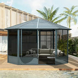 Domi 13x13FT Sunroom, Octagonal Solarium Aluminum Hardtop Gazebo with Galvanized Steel Roof, Detachable PE Screen, Sliding Door, Sun Room Pavilion Gazebo for Deck Backyard Garden domi outdoor living