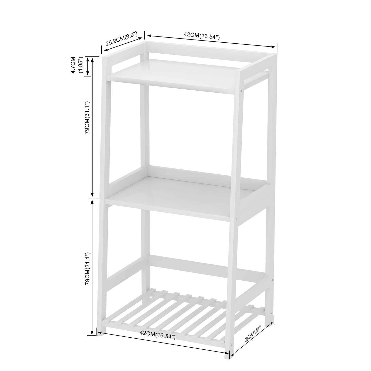 POXAKA Bathroom Shelves, 3 Tier Ladder Shelf Bamboo Nightstand Open Shelving, Bookshelf Bookcase End Table Plant Stand for Living Room, Bedroom, Bathroom, Kitchen, Balcony