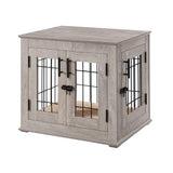 beeNbkks Furniture Style Dog Crate End Table, Double Doors Wooden Wire Dog Kennel with Pet Bed, Decorative Pet Crate Dog House Indoor Medium Large beeNbkks