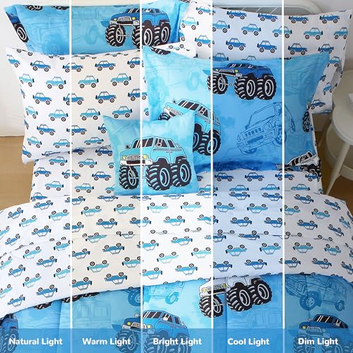Mooreeke Kids Twin Comforter Sets for Boys 6 Pieces Truck Blue Bedding Set for Teens Soft Microfiber Kids Bed in A Bag with Comforter, Sheet Set, Shams and Decorative Toy Pillow All Season Mooreeke