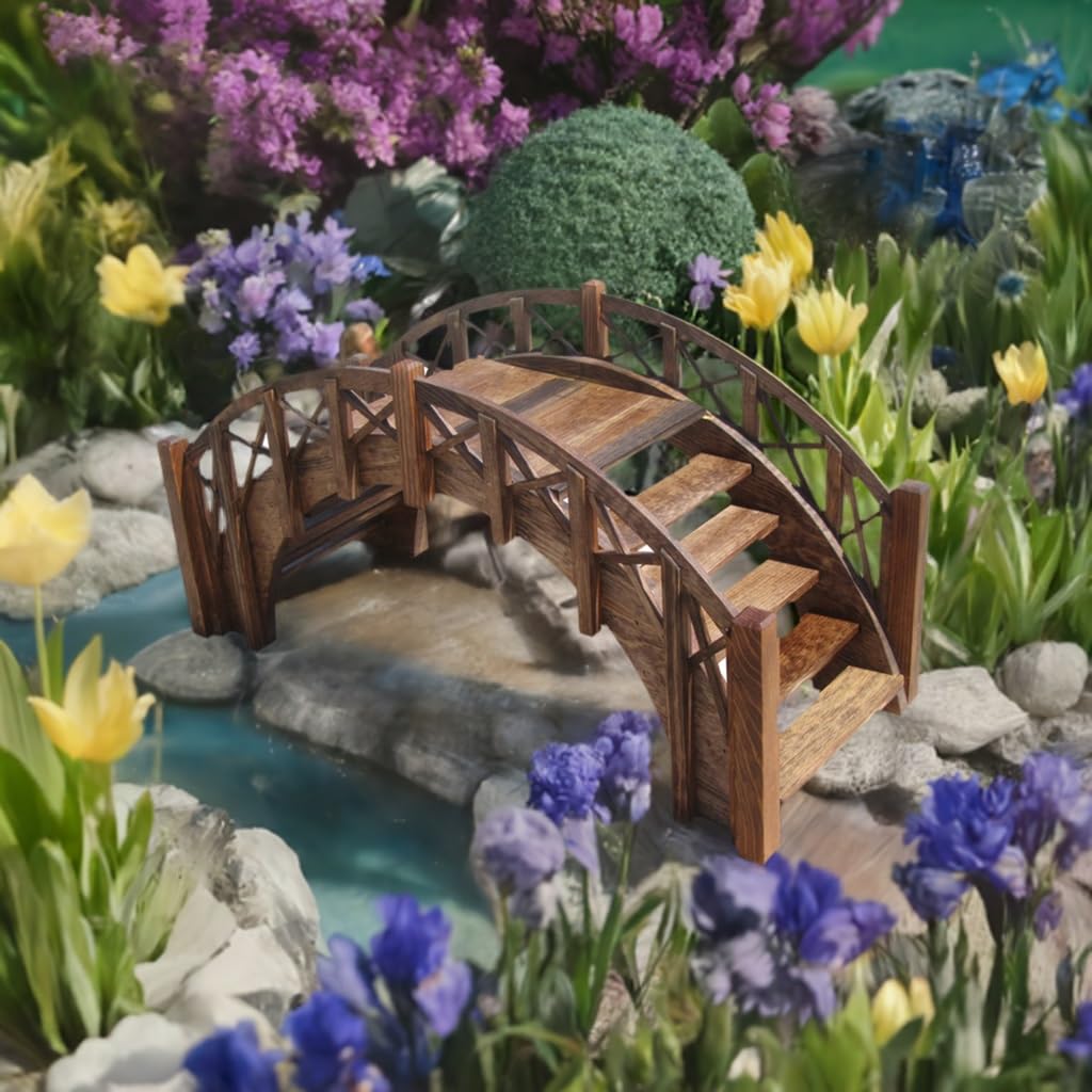 SamsGazebos Fairy Tale Garden Bridge with Decorative Lattice Railings and Steps, 33" L, Unfinished - WoodArtSupply