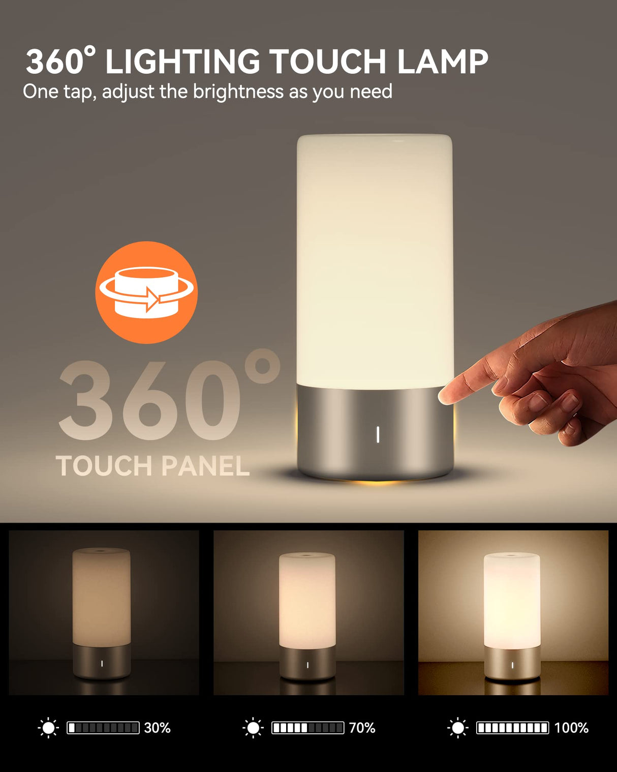 ROOTRO Table Lamp, [Advanced] Bedside Touch Control Lamp for Bedroom 3 Level Dimmable Warm White Lights with 256 RGB Color Mode Modern Deisgn Smart Nightstand Desktop LED Lamps Portable for Read ROOTRO