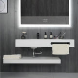 Gesipor 48"x19" Wall-Mount Stone Resin Bathroom Sink Rectangular Vessel Sinks for Bathroom Floating Vanity Sink Trough Modern Art Basin with Shelf Layer GESIPOR