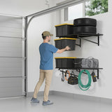 TimberAura 1-Pack Garage Wall Shelves, 2' x 4' Heavy Duty Wall Mounted Storage Rack with 3 Hooks, 250 lbs Capacity, Steel Garage Organization Shelving for Tools, Bins, and Power Equipment TimberAura