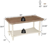Function Home Farmhouse Coffee Table, Rustic White French Country Center Table with Storage Shelf, Wood Coffee Tables for Living Room Dining Room, Natural Tray Top and Vintage White Spindle Legs Function Home