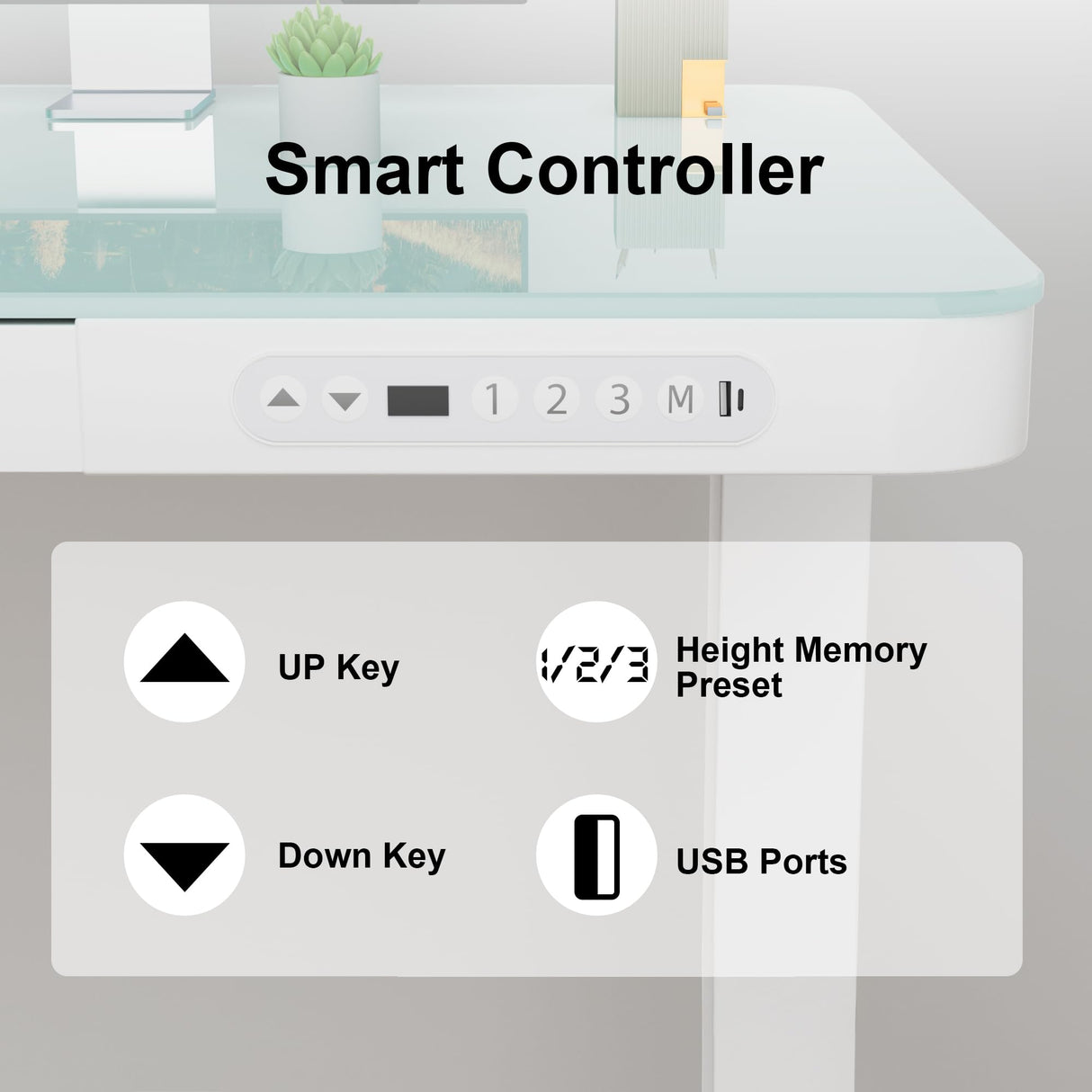 Furmax Glass Standing Desk with Drawer 48 x 24 Inch Adjustable Height Stand up Desk One-Piece Board Pre-Assembled Home Office Computer Desk with USB Ports, Glass Top Furmax