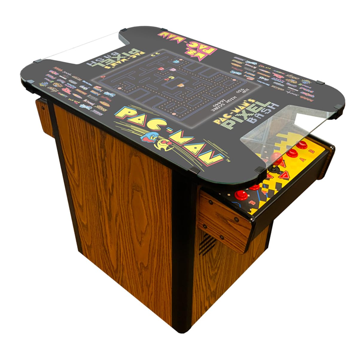 Namco Pac-Man Pixel Bash Cocktail Arcade Game Machine with Woodgrain Finish Namco