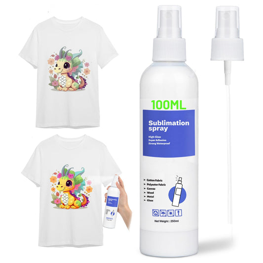 Sublimation Spray for Cotton Shirts with 2 Nozzles, 100ml Upgraded Formula Sublimation Coating Spray for All Fabric,High Gloss,Quick Drying and Adhesive Spray for Polyester,Carton,Tote Bag,Mug