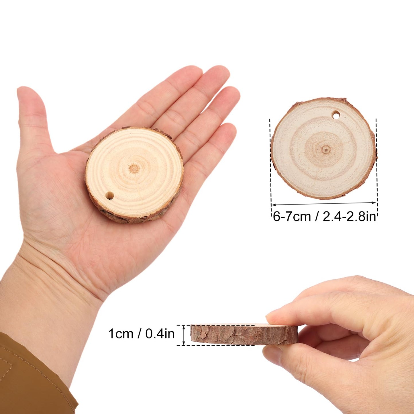 80 PCS 2.4-2.8 Inch Unfinished Wood Slices, Natural Wood Slices, Predrilled with Hole Wood Slice for DIY Arts Craft Christmas Ornaments