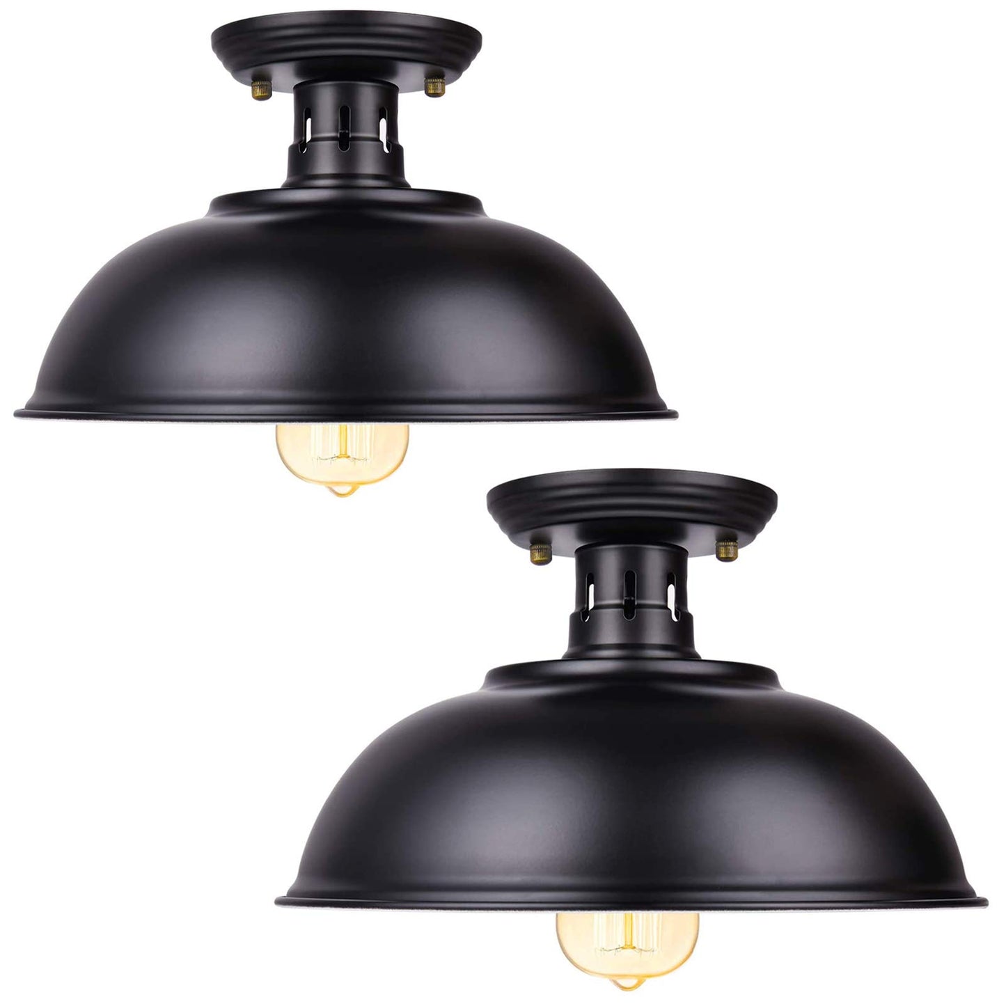 Vintage Rustic Semi Flush Mount Light, Farmhouse Black Ceiling Fixture, Industrial Lights for Hallway, Stairway, Foyer, Kitchen, Porch, Entryway (2 Pack)