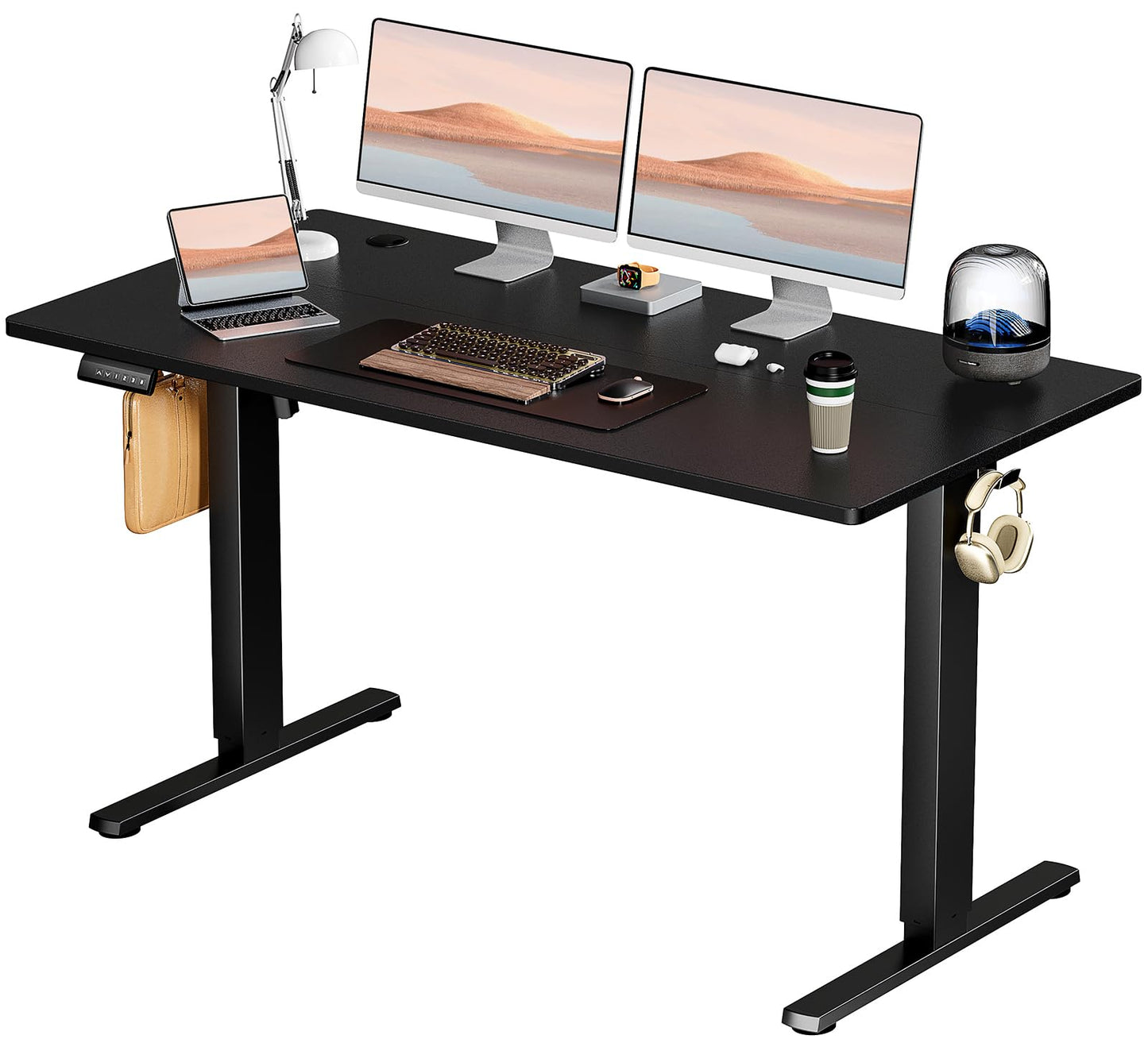 SMUG Standing Desk, Adjustable Height Electric Sit Stand Up Down Computer Table, 55x24 Inch Ergonomic Rising Desks for Work Office Home, Modern Gaming Desktop Workstation, Black - WoodArtSupply