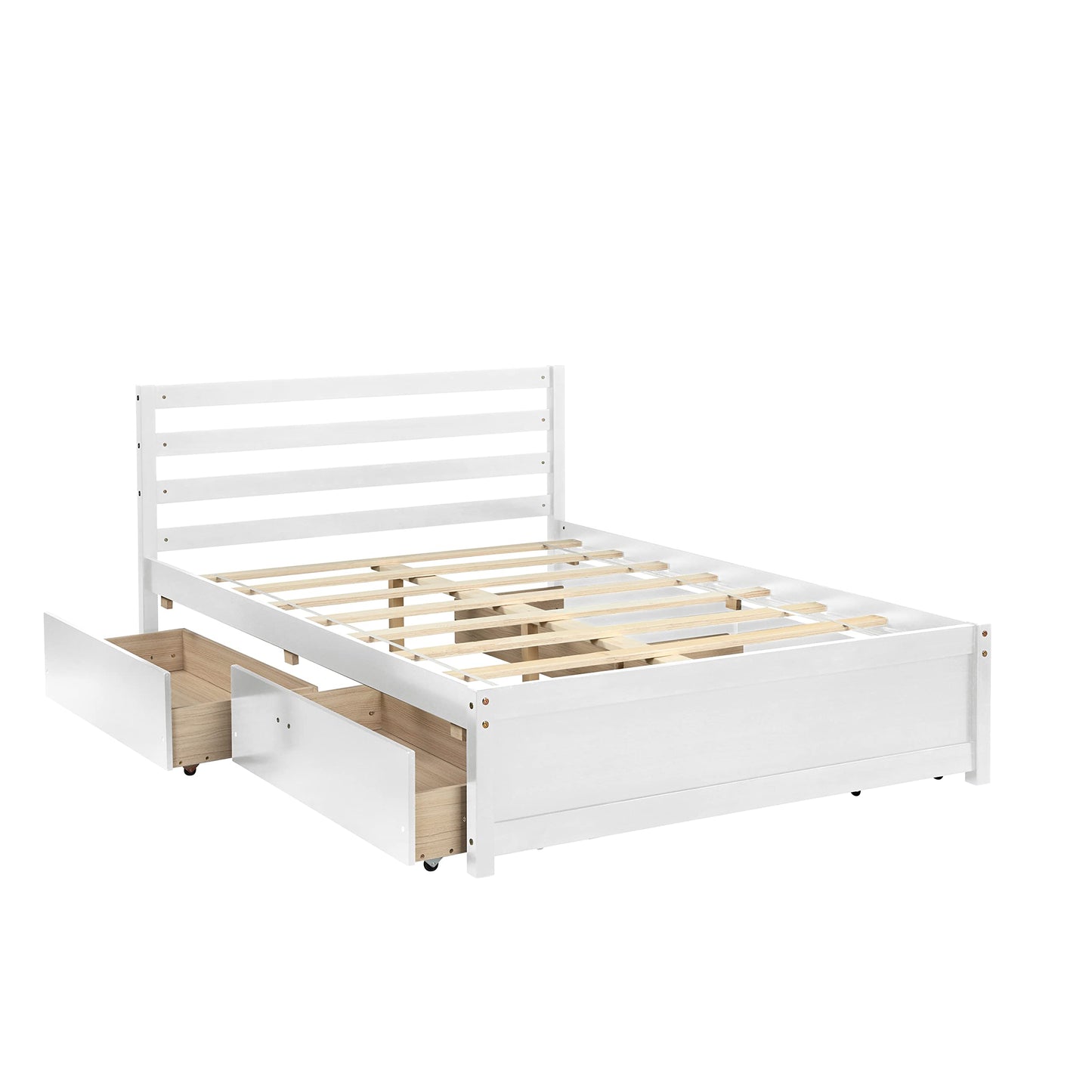 Harper & Bright Designs Full Storage Bed, Full Size Platform Bed with 4 Storage Drawers, Solid Wood Bed Frame for Kids Teens Adults (White)