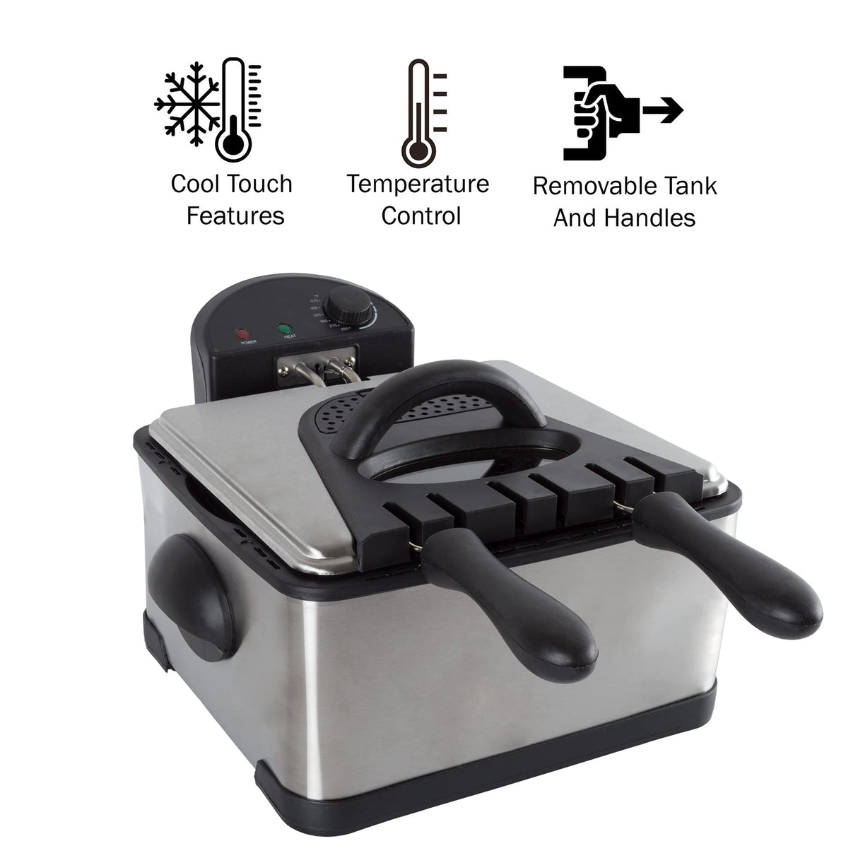 Deep Fryer - 4-Liter Electric Oil Fryer - 1 Large Basket and 2 Small for Dual Use - Stainless-Steel Cooker with Cool Touch Features by Classic Cuisine Classic Cuisine