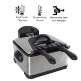 Deep Fryer - 4-Liter Electric Oil Fryer - 1 Large Basket and 2 Small for Dual Use - Stainless-Steel Cooker with Cool Touch Features by Classic Cuisine Classic Cuisine